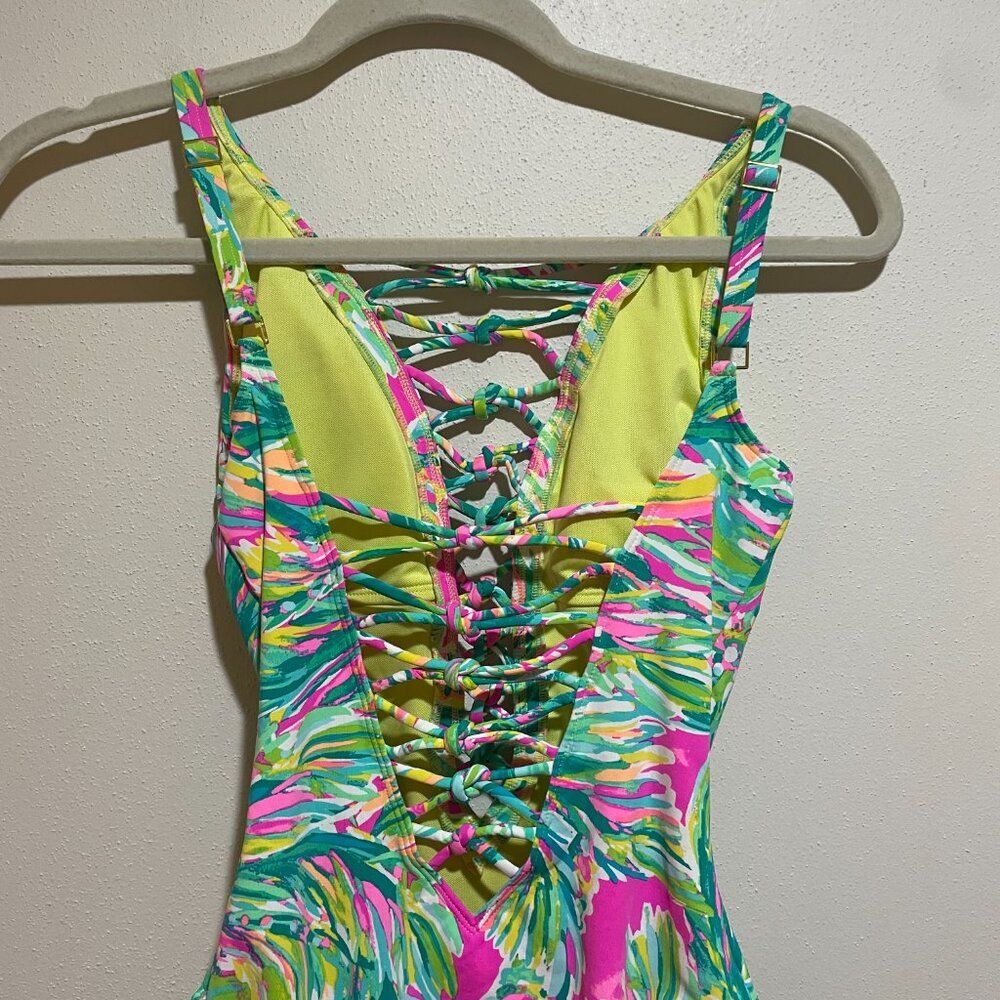 Lilly Pulitzer Size 0 Isle Lattice One Piece Swimsuit Swim Suit Shady Lady Palm - Picture 8 of 11